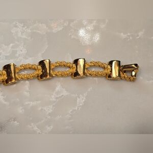 Crown Trifari Gold Bracelet Brutalist Nautical Holiday Jewelry Bangle Tennis